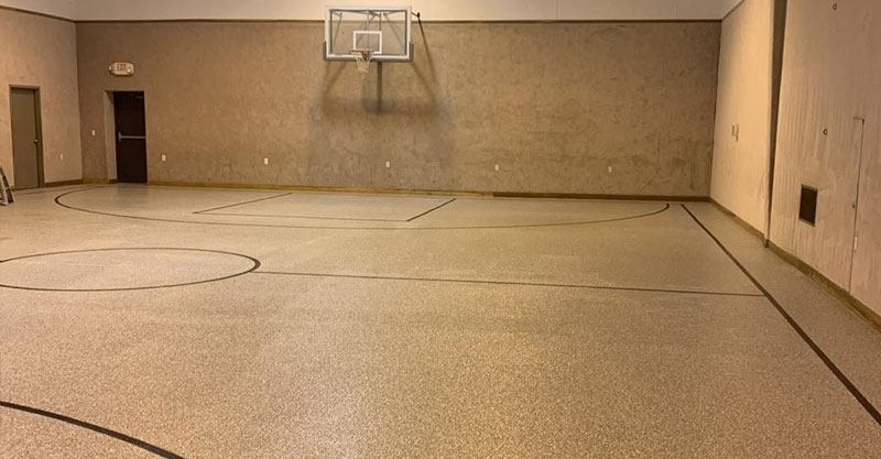 New epoxy flake coated basketball court at Charleston West Virginia church