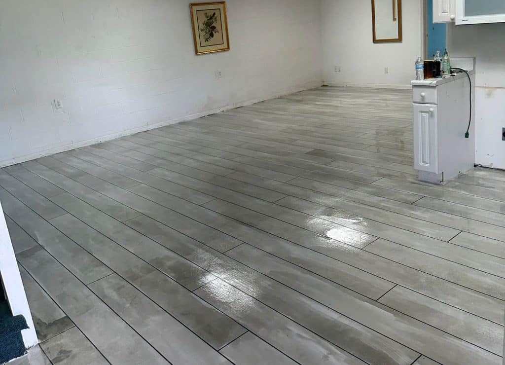 Rustic concrete wood installed on residential floor