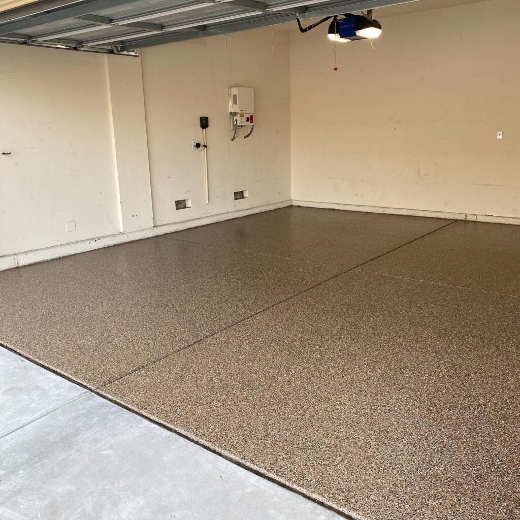 Example of a finished flake epoxy concrete floor coating in Myrtle Beach, SC