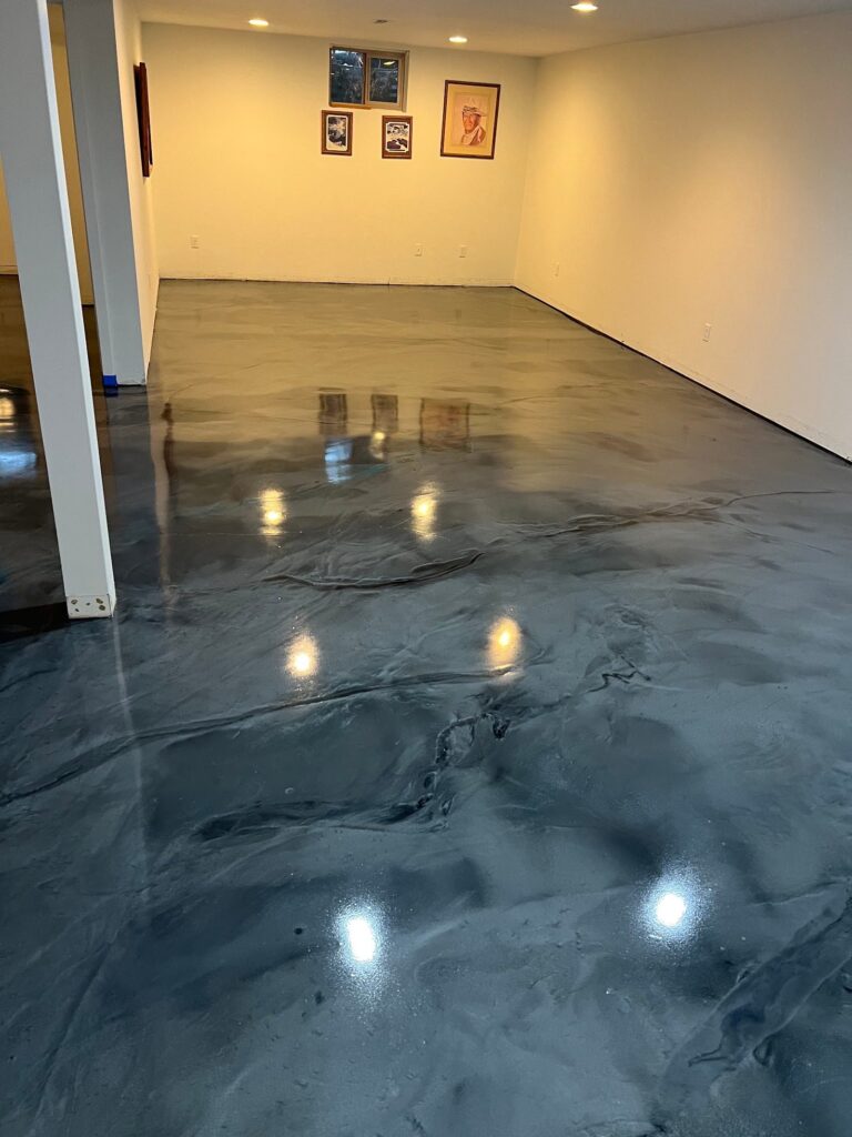 Example of a finished metallic epoxy floor in Collinsville, VA – BR Superior Concrete