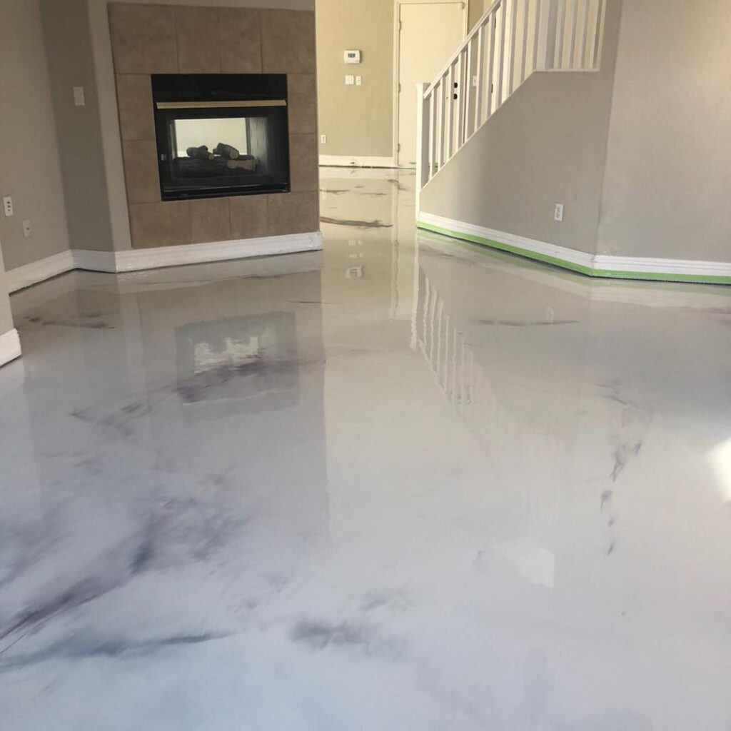 Example of a finished metallic epoxy floor in North Charleston, SC