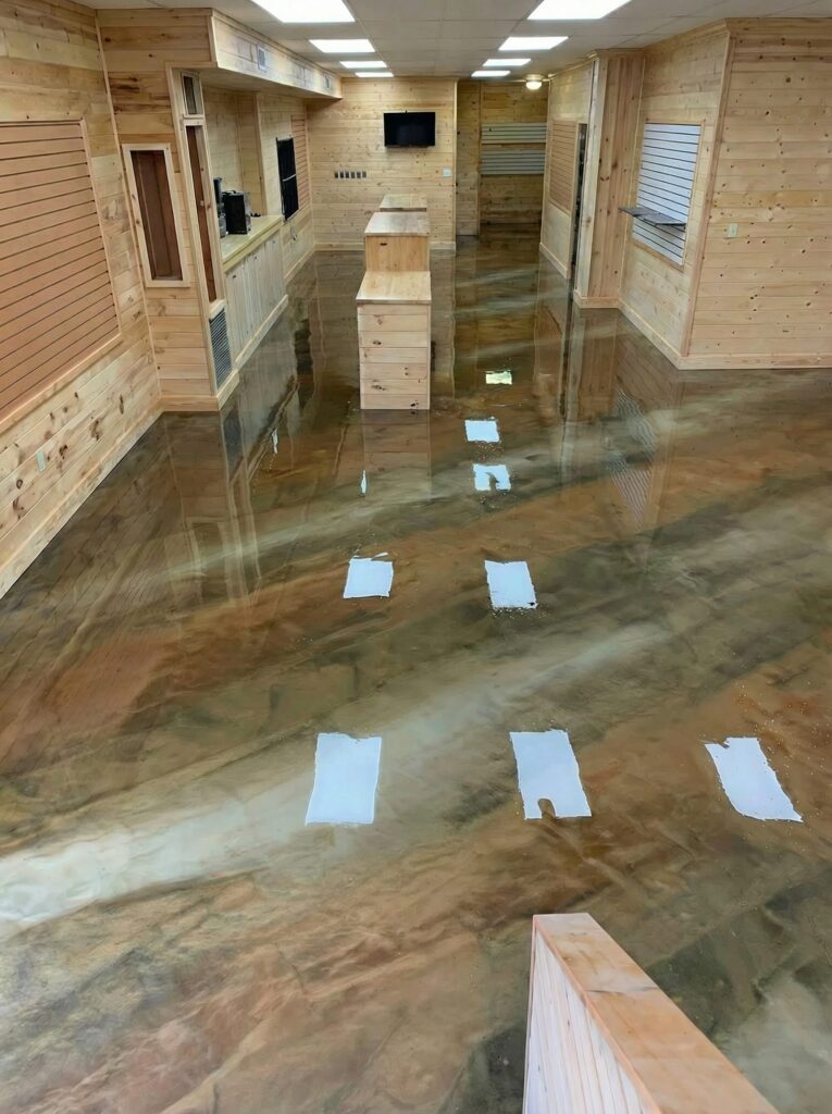 Example of a finished metallic epoxy floor in Spring, TX