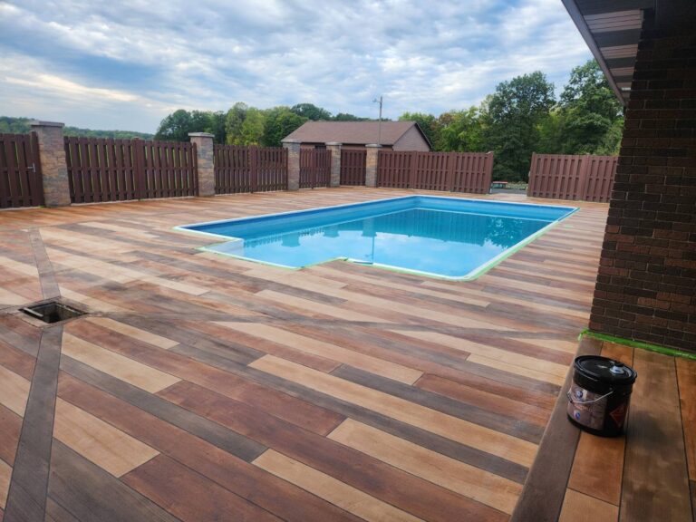 Example of a finished wood-look decorative concrete floor in Glen Ellyn, IL – Floor Epoxy in Chicago