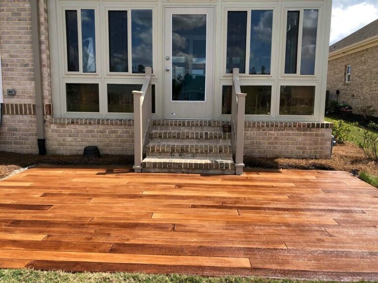 Example of a finished wood-look decorative concrete floor in Dracut, MA – Concrete Plus