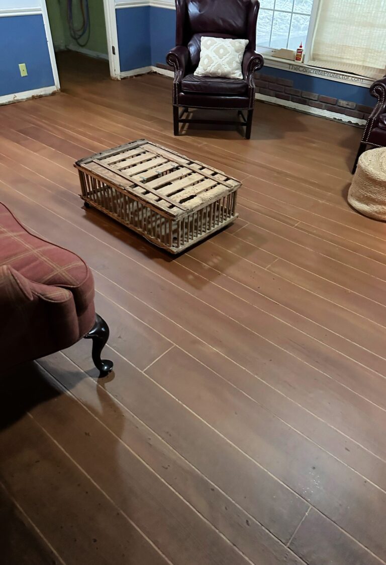 Example of a finished wood-look decorative concrete floor in Napoleon, OH – A & N Construction, Inc.