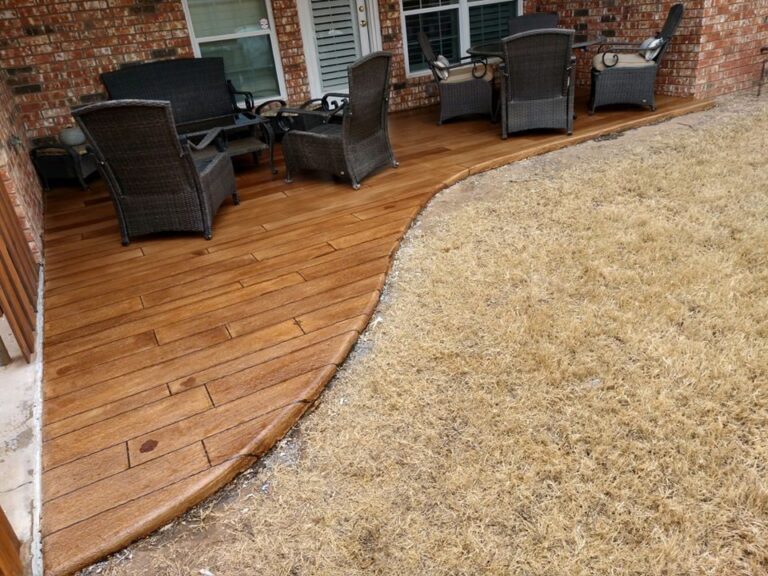 Example of a finished wood-look decorative concrete floor in Conway, AR – Conway Concrete Company
