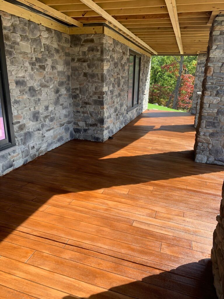Example of a finished wood-look decorative concrete floor, Yonkers, NY
