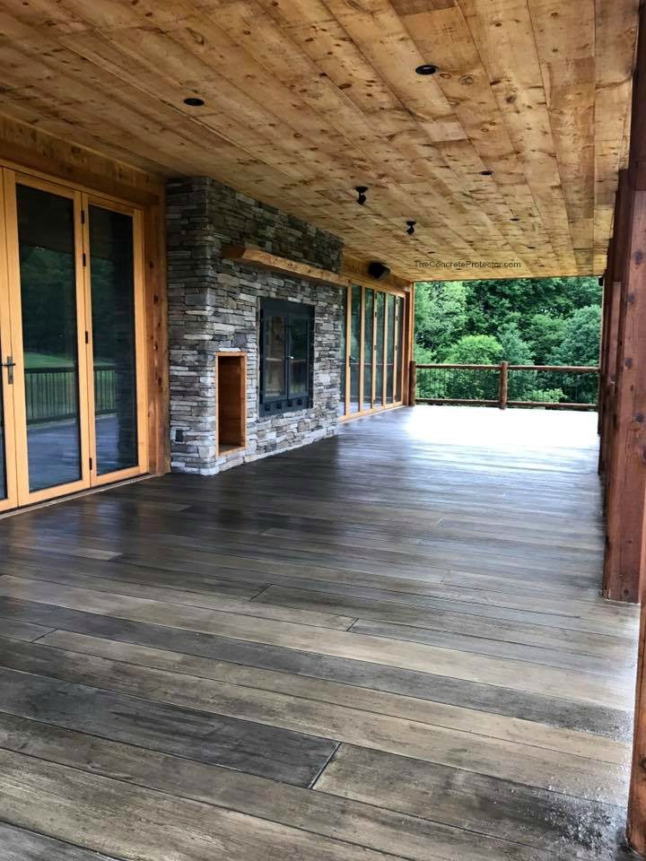 Example of a finished wood-look decorative concrete floor in Phoenix, AZ – Carefree Stone Concrete Coatings