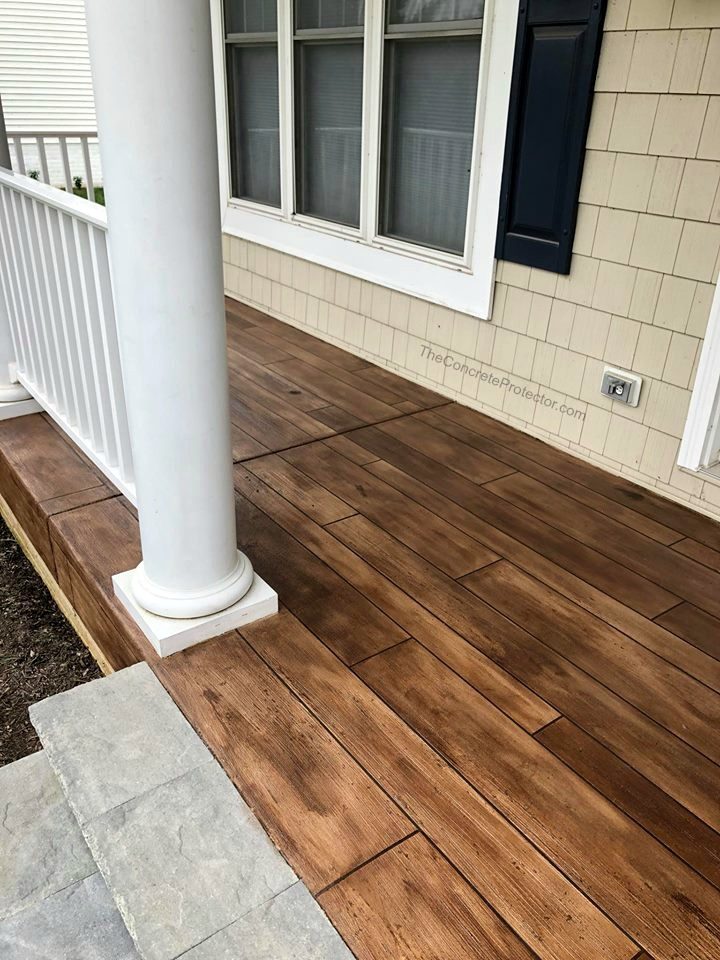 Example of a finished wood-look decorative concrete floor, Lebanon, OH