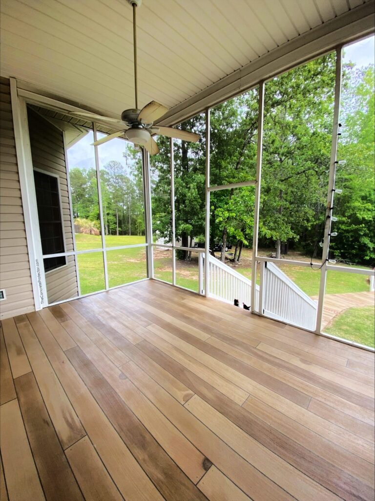 Example of a finished wood-look decorative concrete floor in Harrisburg, PA – CB Flooring