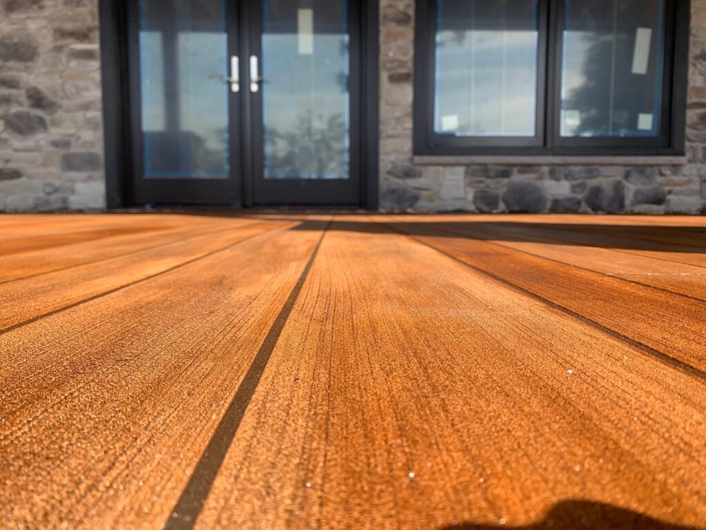 Example of a finished wood-look decorative concrete floor in Victoria, TX