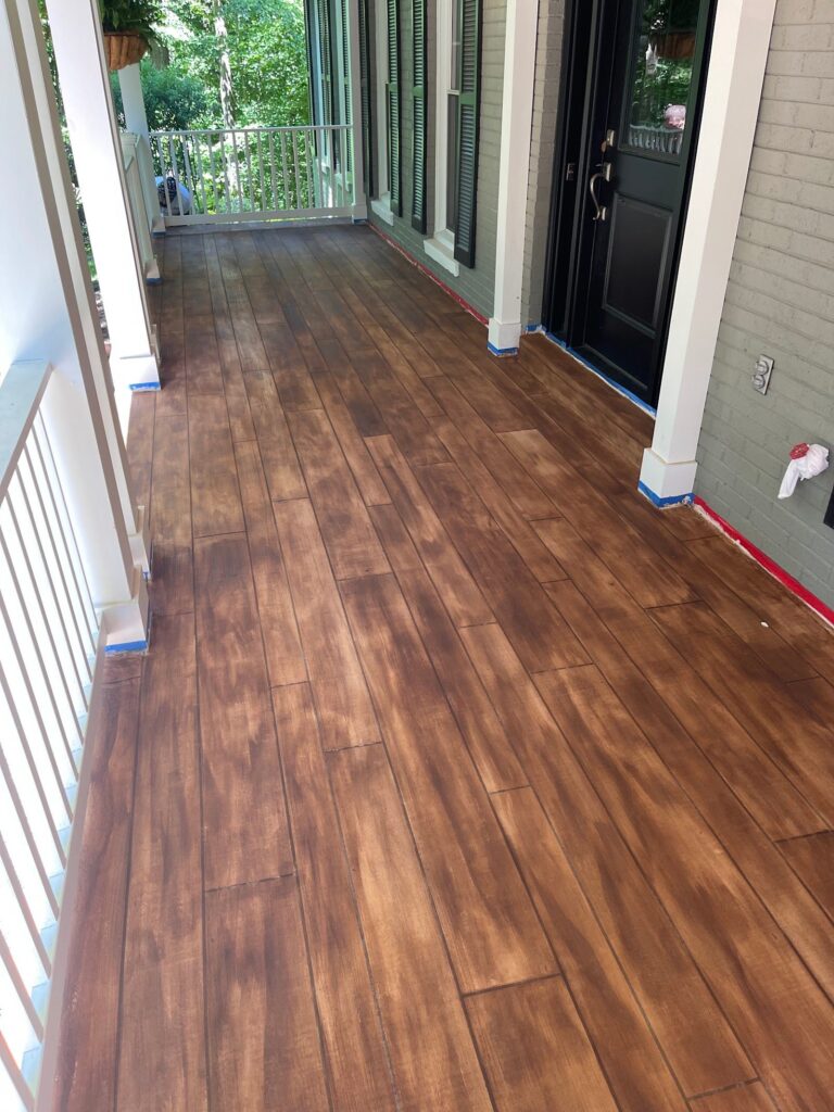 Example of a finished wood-look decorative concrete floor in Tulsa, OK – Epoxy Flooring Tulsa