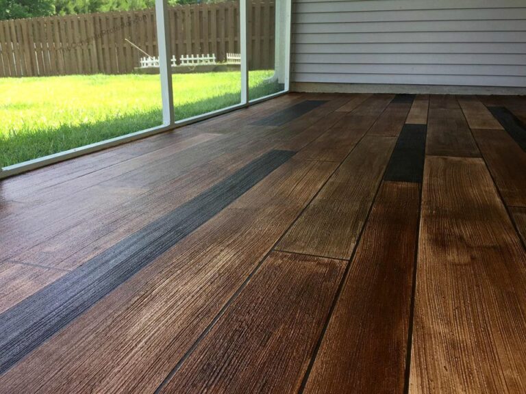 Example of a finished wood-look decorative concrete floor in Fresno, CA – Royal Design Concrete