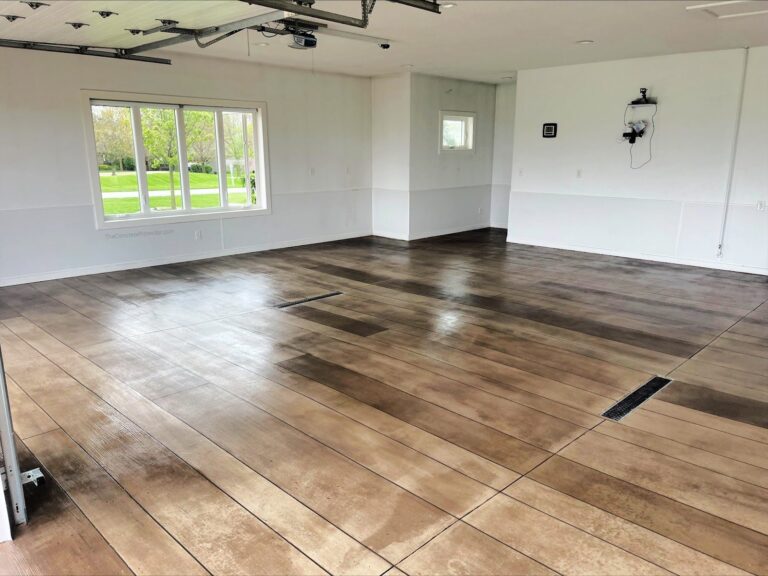 Example of a finished wood-look decorative concrete floor in Prescott, AZ – Awesome Concrete Works Inc