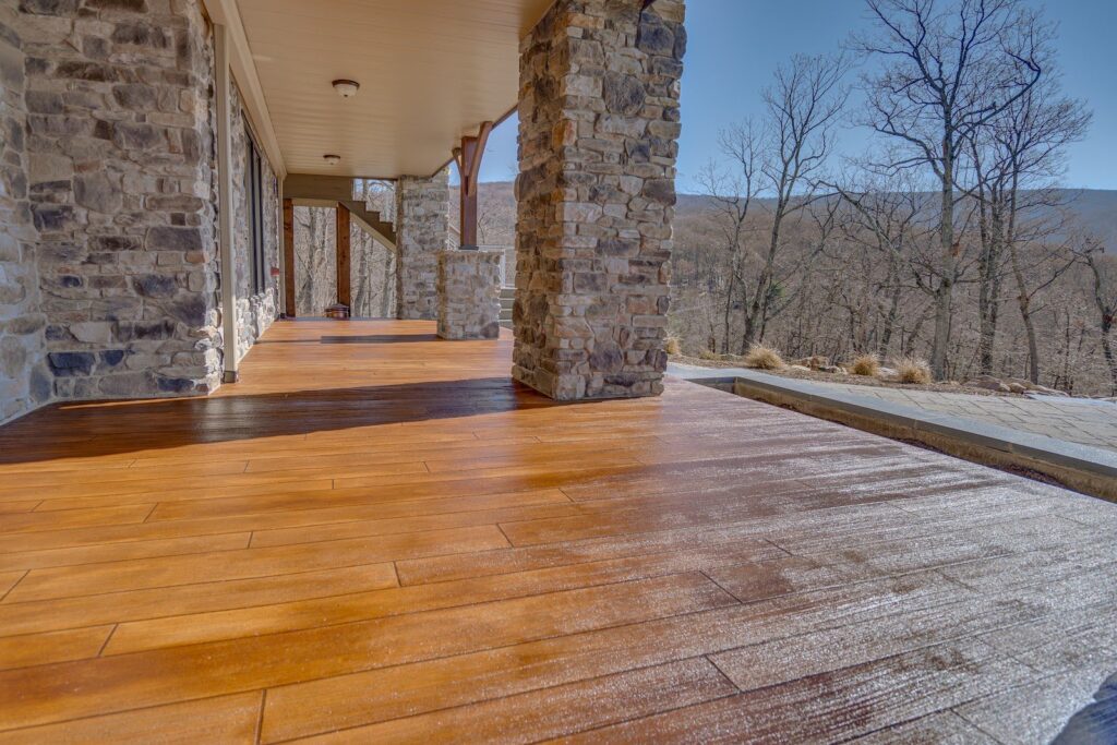 Example of a finished wood-look decorative concrete floor in San Rafael, CA