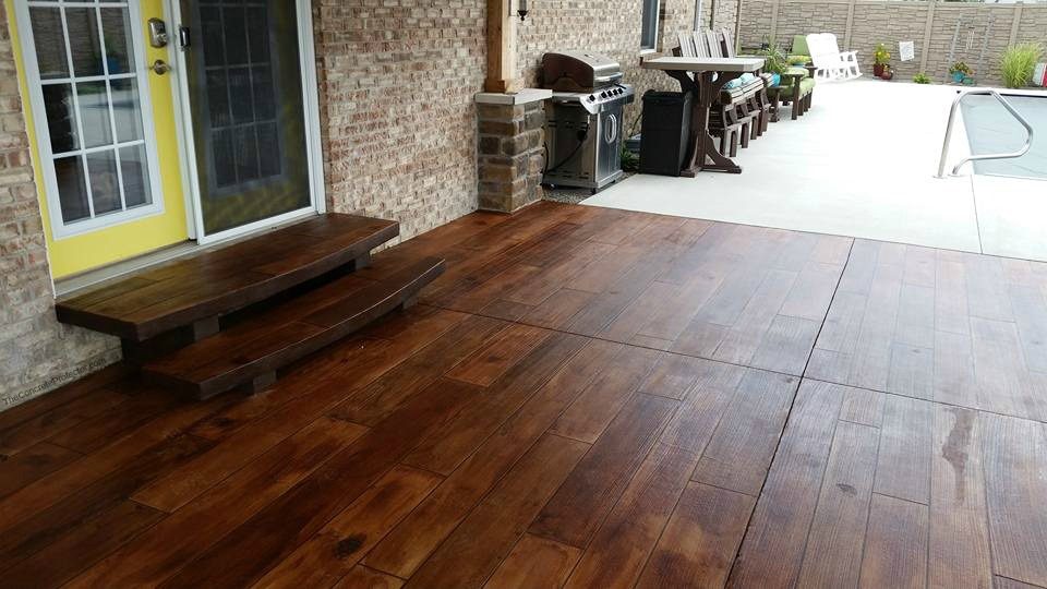Example of a finished wood-look decorative concrete floor in Syracuse, NY