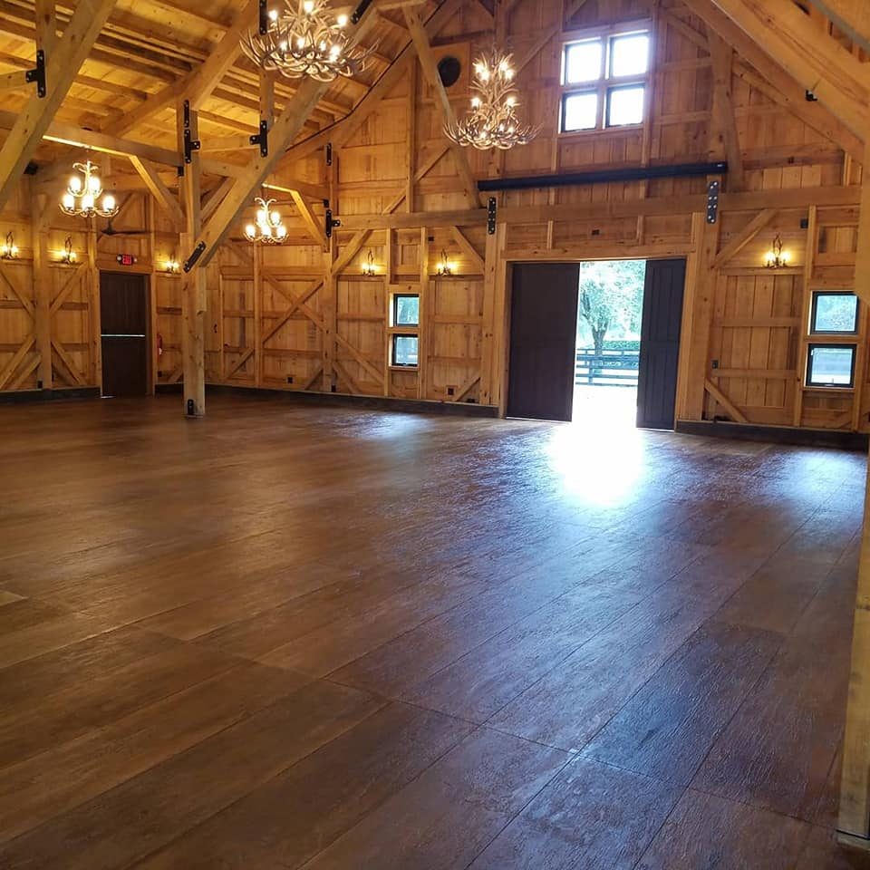 Example of a finished wood-look decorative concrete floor in West Seneca, NY