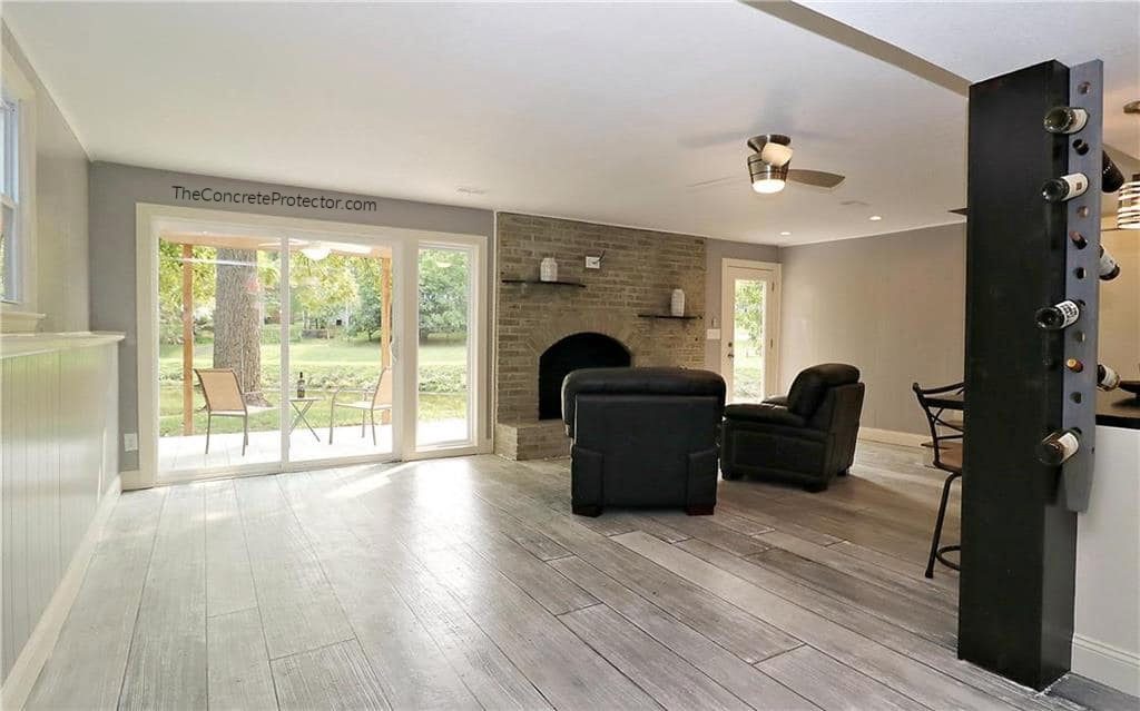 Example of a finished wood-look decorative concrete floor in Chicago, IL