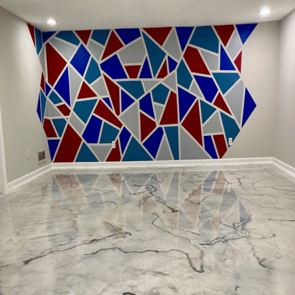 Metallic Marble epoxy basement floor by Reeves Concrete Solutions in Roswell, GA